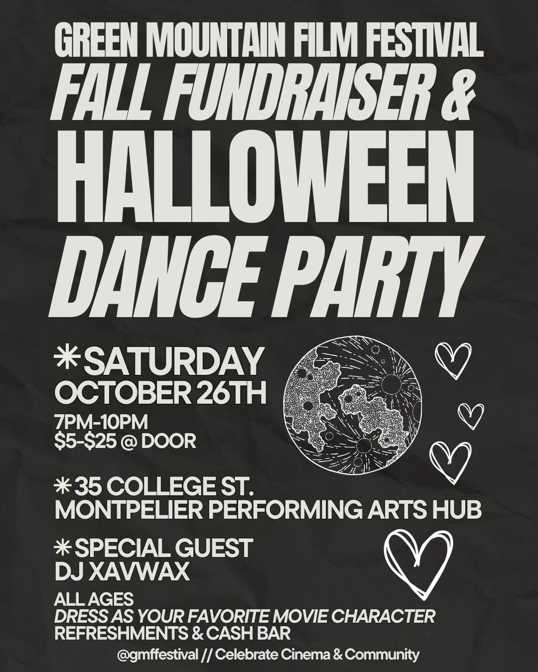 Poster for GMFF dance party on 10/26/24